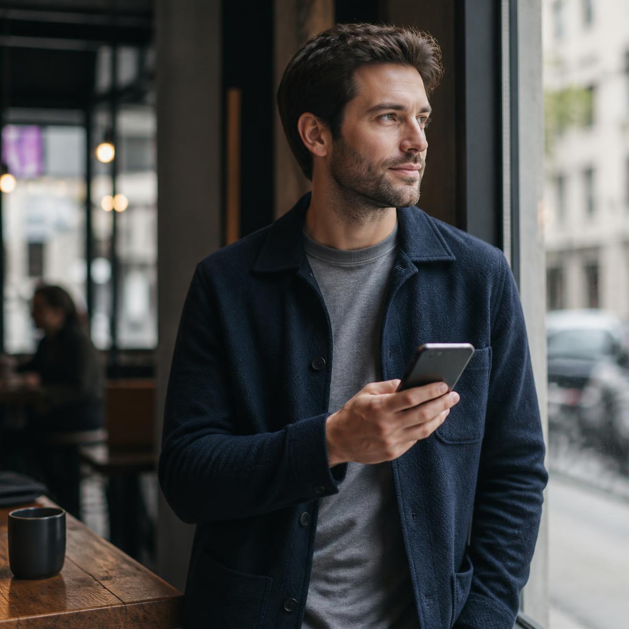 Person using an unlocked smartphone with flexible lower-cost wireless service